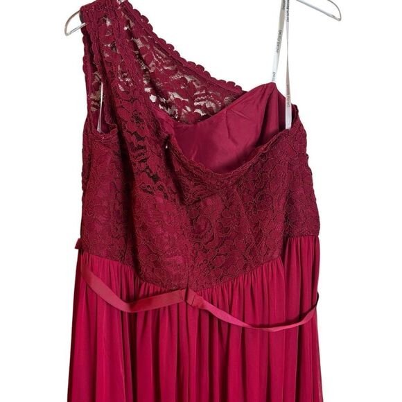 David's Bridal One Shoulder Lace Bodice Long Maxi Dress Size 22 Apple Red - Picture 7 of 14